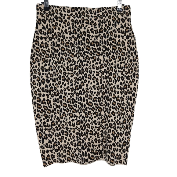 Thalia Sodi Straight Pencil Skirt Leopard Pull On Stretch Waist Knit Medium - Picture 1 of 6